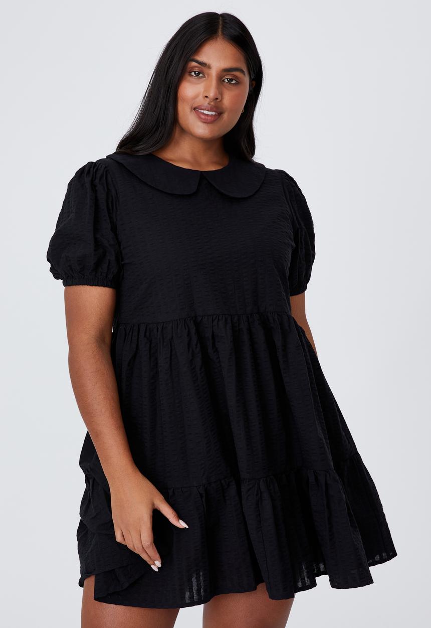 Cotton On - Curve alice collar mini dress - black