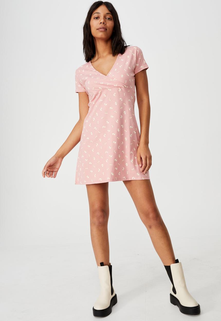 Cotton On - Bessie cross over mini dress - ruthie rose petal pink