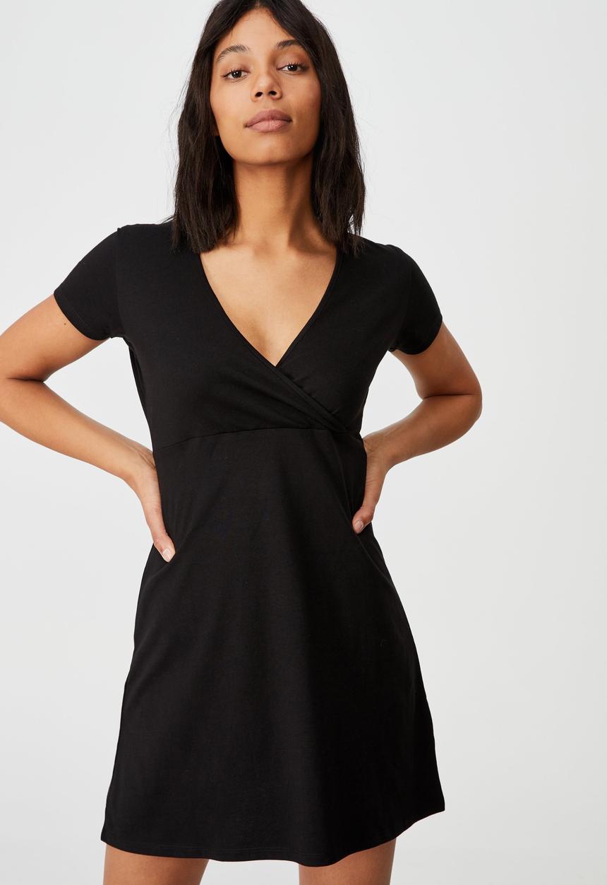 Cotton On - Bessie cross over mini dress - black