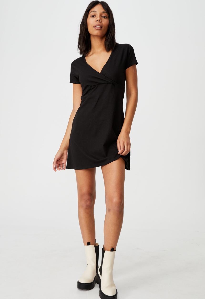 Cotton On - Bessie cross over mini dress - black