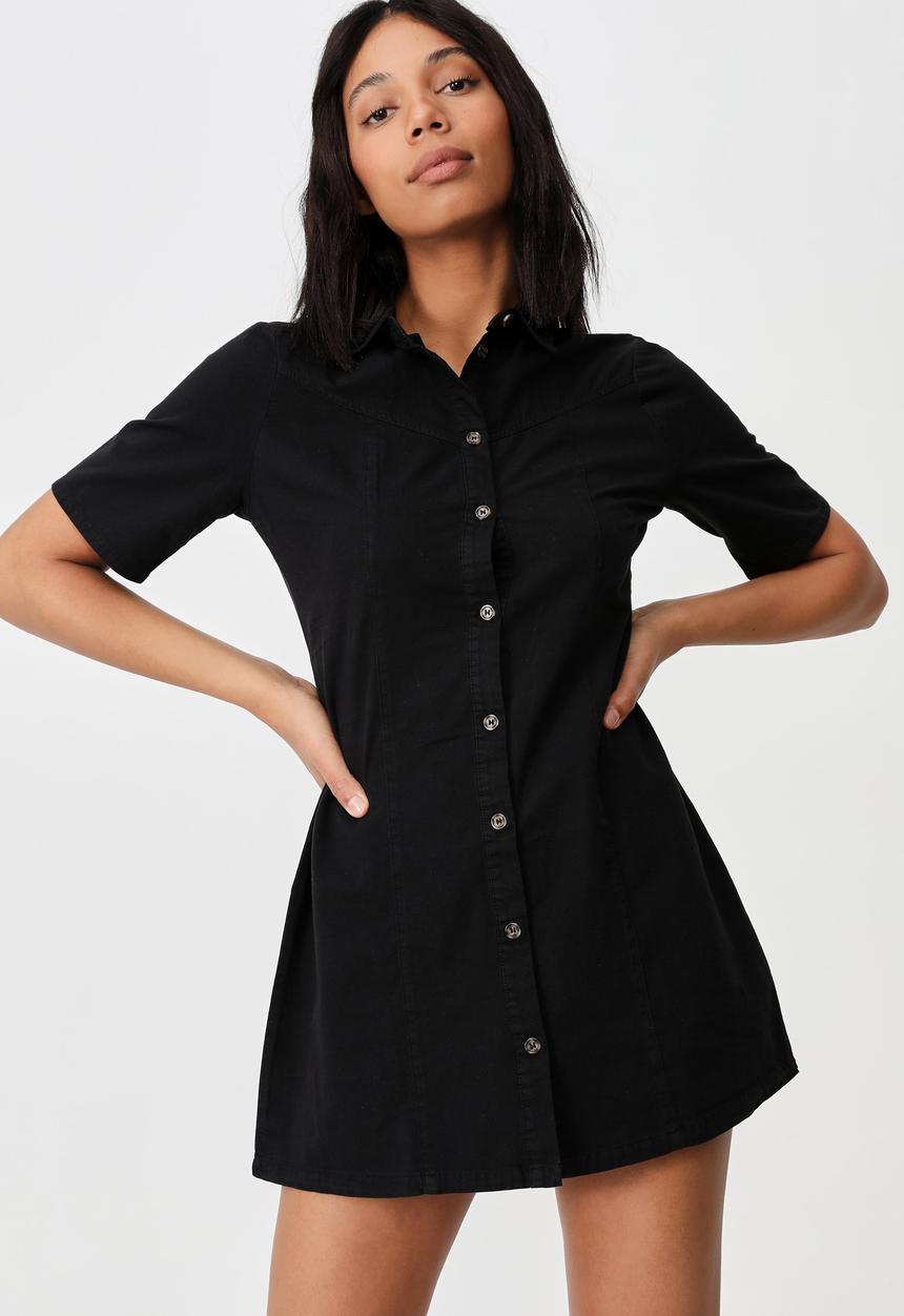 Cotton On - Woven oaklyn collar button down shirt dress - black