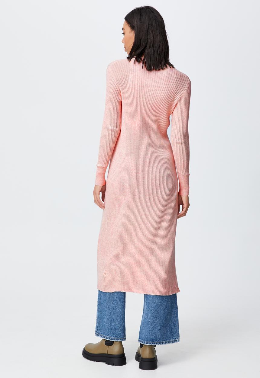 Cotton On - Cotton vegetable dye ribbed longline cardi - mulberry pink marle
