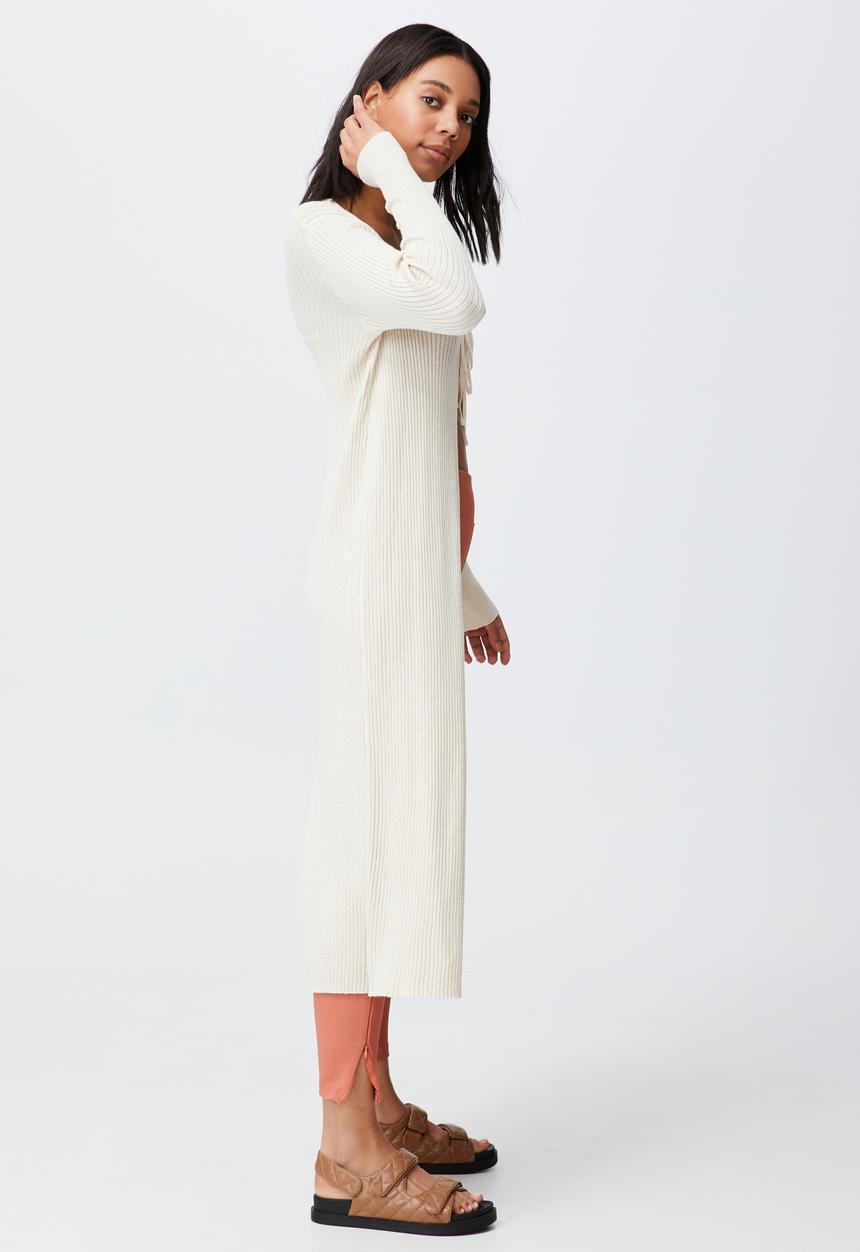 Cotton On - Cotton vegetable dye ribbed longline cardi - chestnut shell marle
