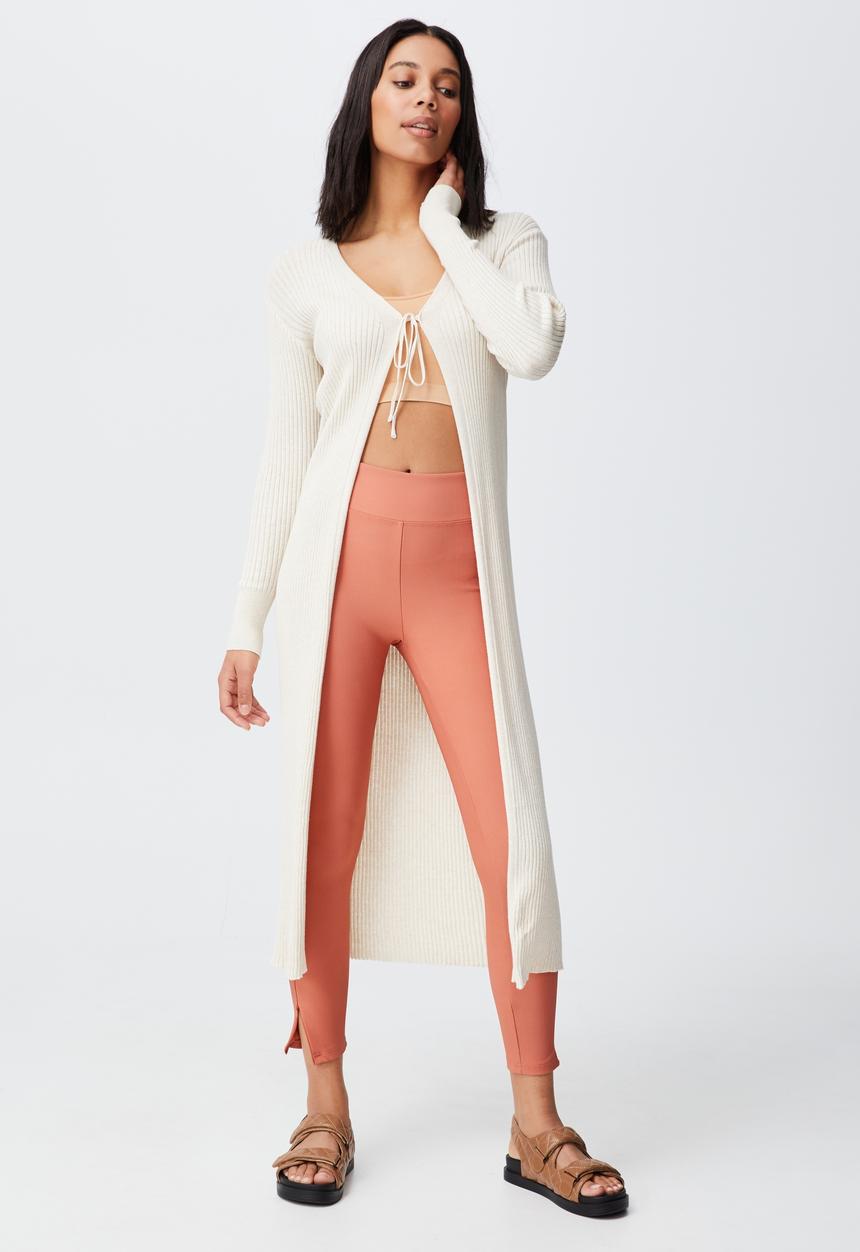 Cotton On - Cotton vegetable dye ribbed longline cardi - chestnut shell marle