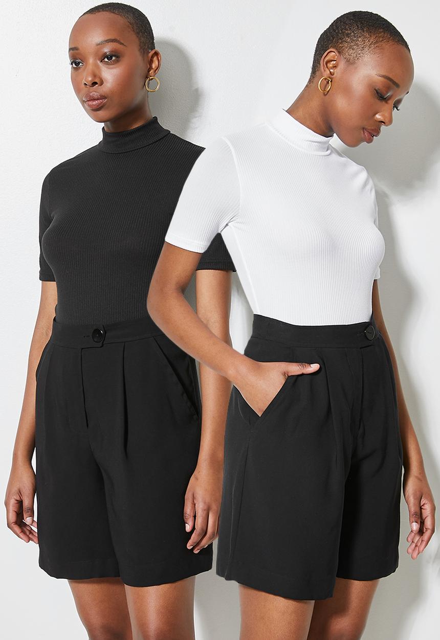 Superbalist - 2 pack fine rib funnel neck tops - black & white