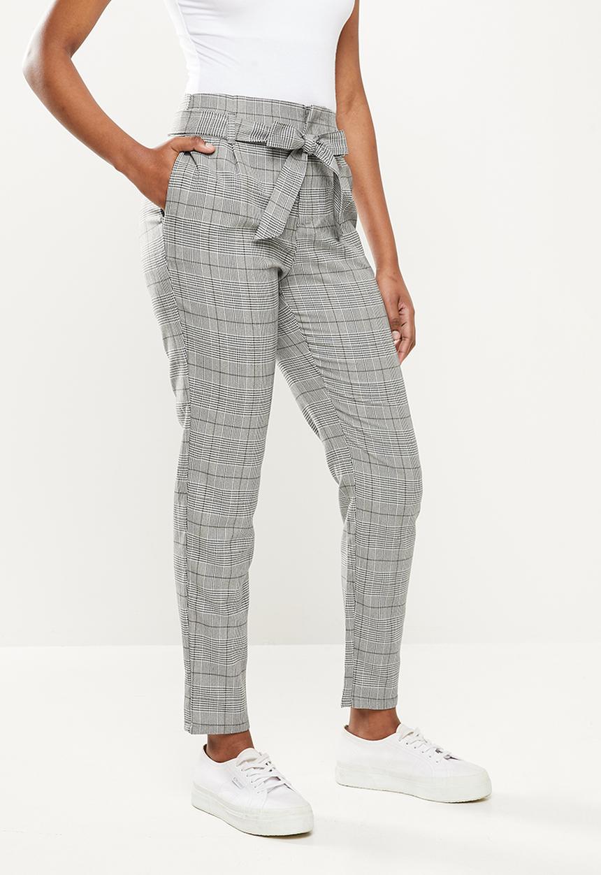 Vero Moda - Maya loose check tie pant - snow white black