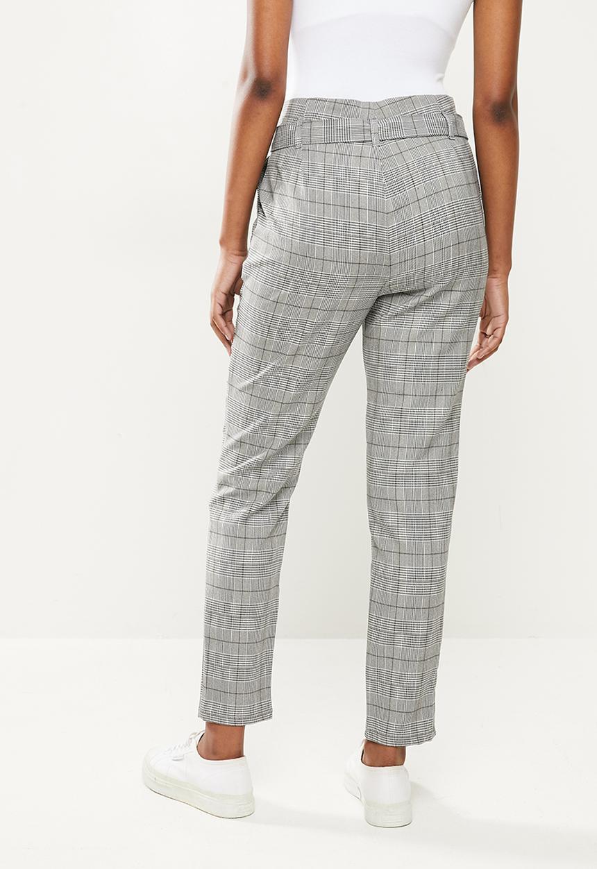 Vero Moda - Maya loose check tie pant - snow white black