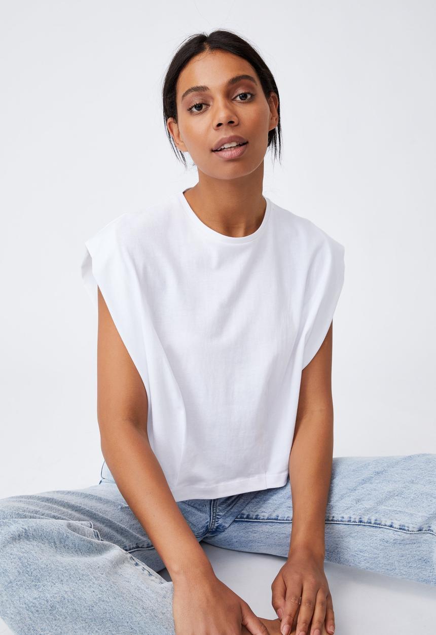 Cotton On - Form focus shoulder tank - white