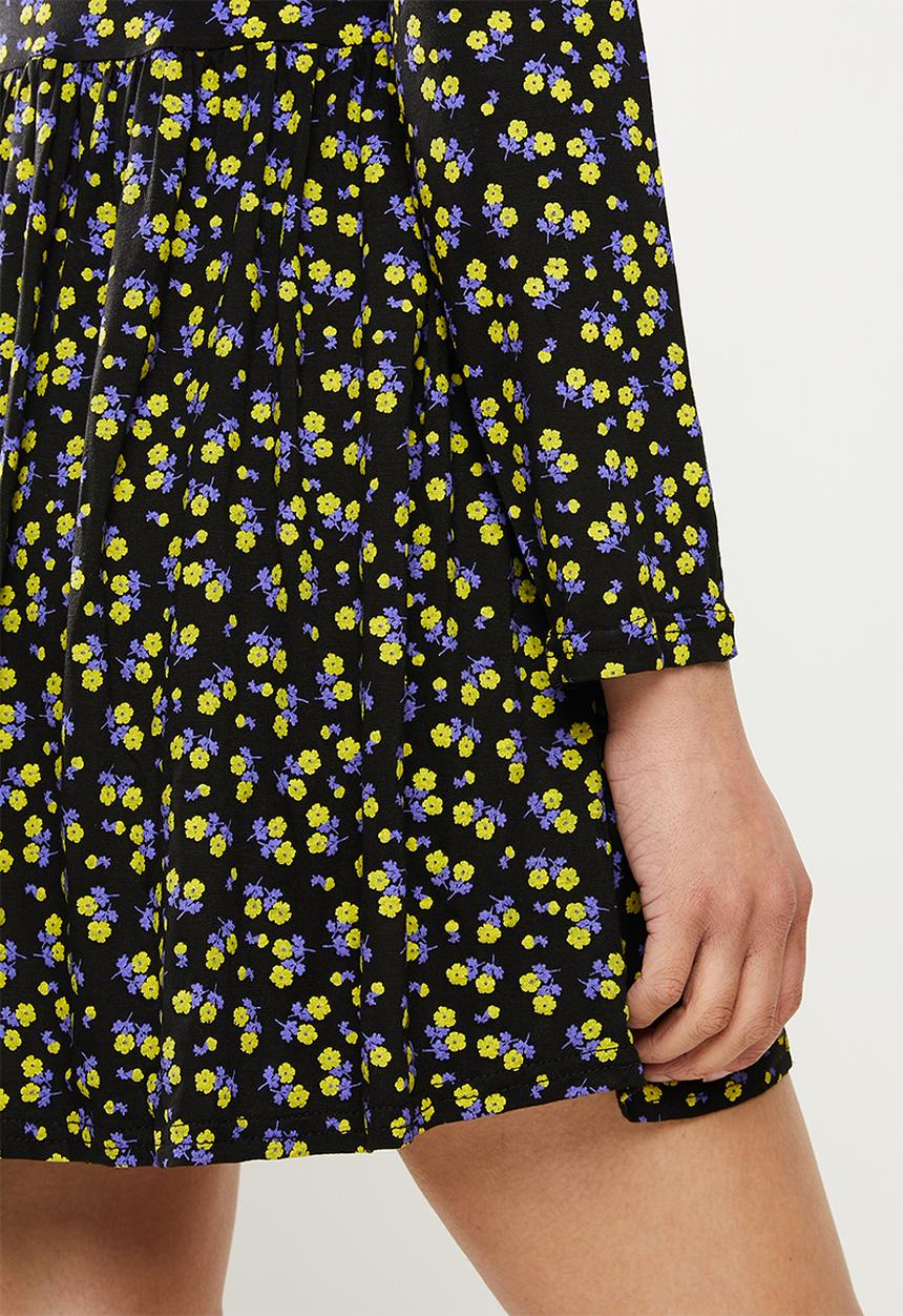 Missguided - Floral print smock dress - black