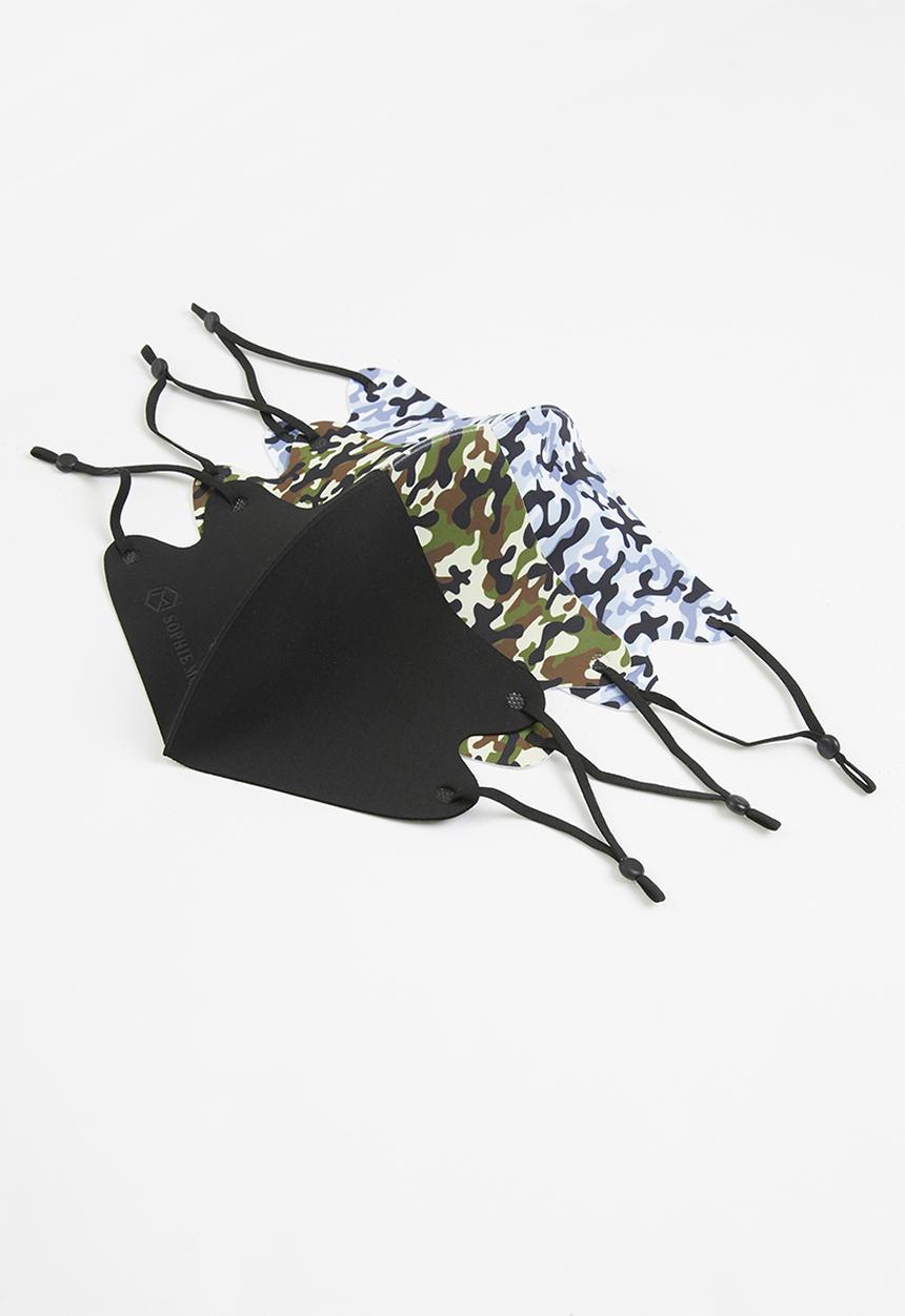 Sophie Moda - Ice cooling microfibre washable 3d face mask (3 pcs) - camo