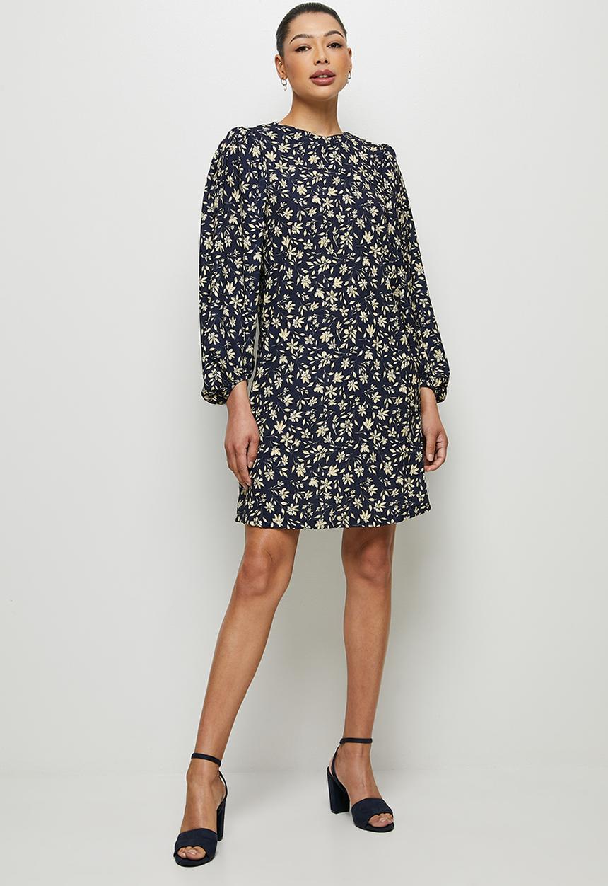 edit - Bellow sleeve tunic dress - navy ivory floral
