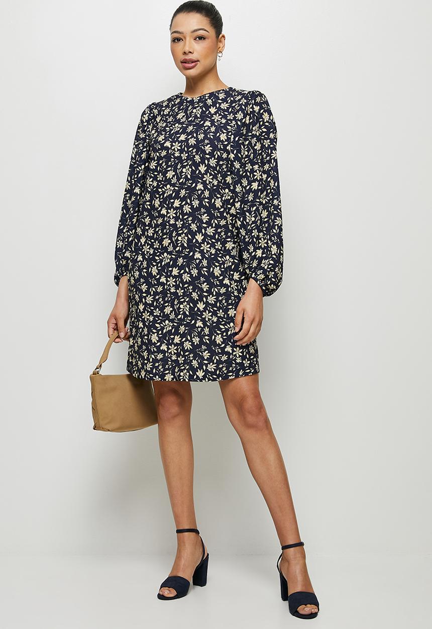 edit - Bellow sleeve tunic dress - navy ivory floral