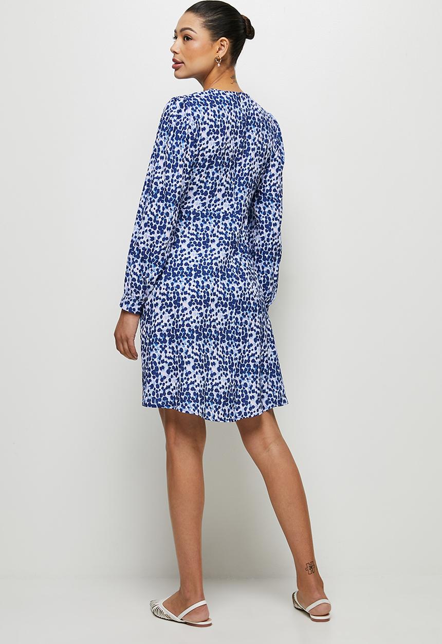 edit - Curved waist short dress - navy watercolour animal