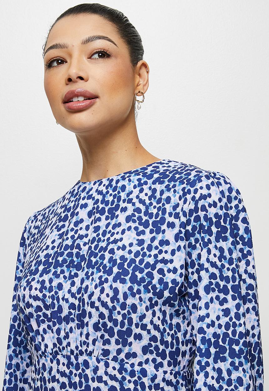 edit - Curved waist short dress - navy watercolour animal
