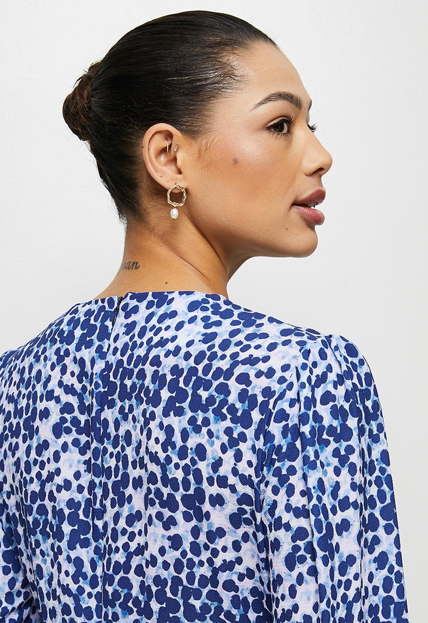 edit - Curved waist short dress - navy watercolour animal