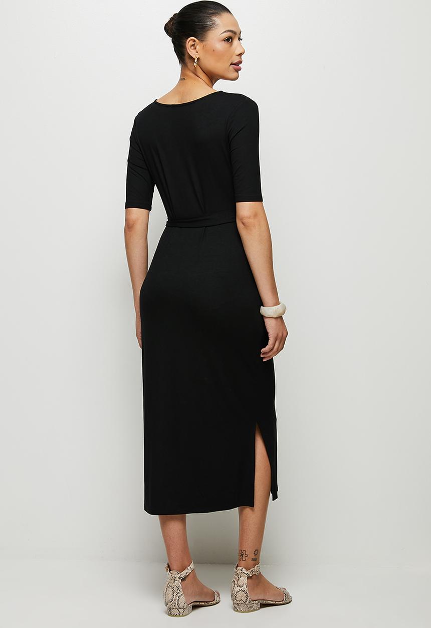 edit - Conscious ballet sleeve scoop neck slit midi - black