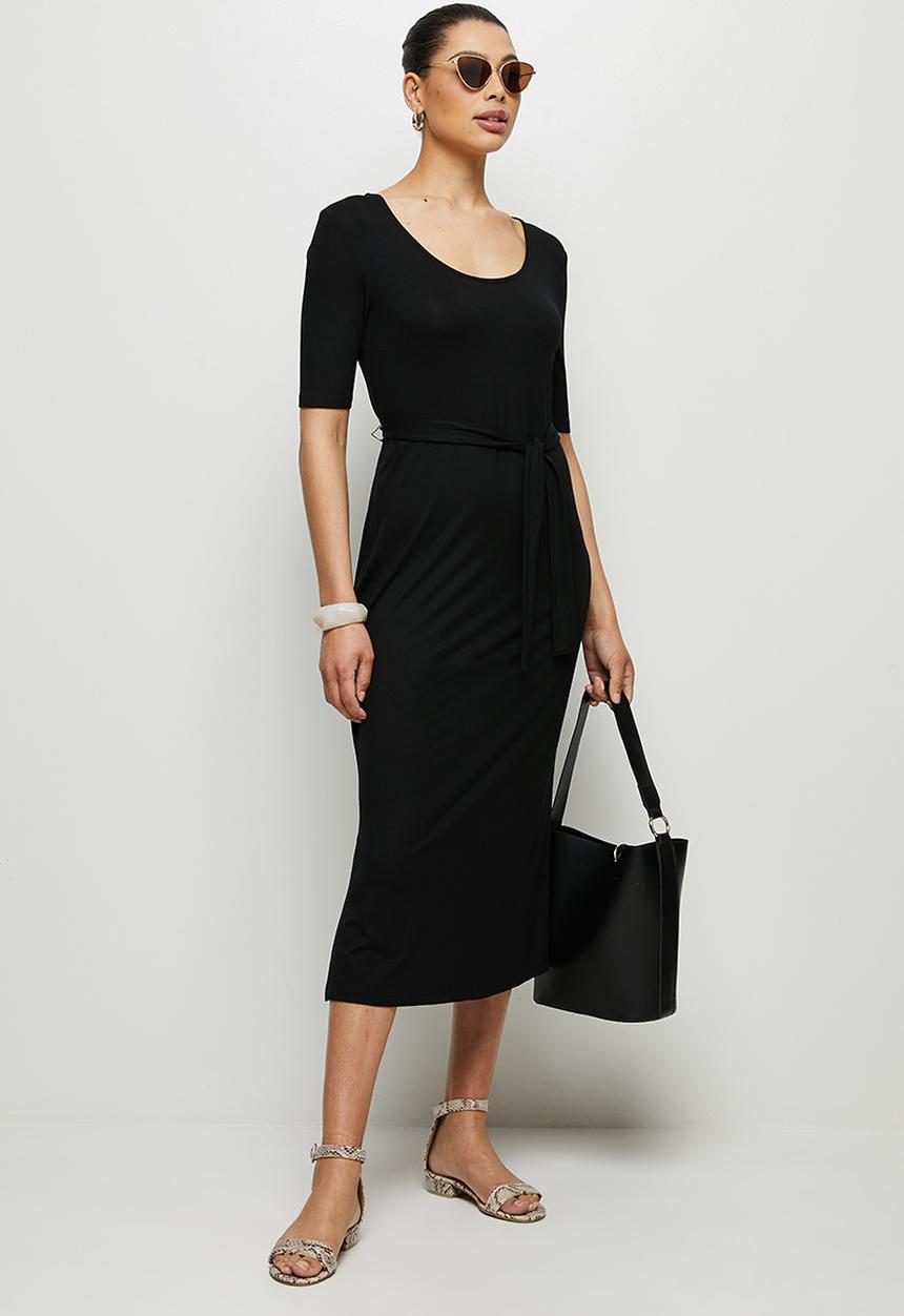 edit - Conscious ballet sleeve scoop neck slit midi - black