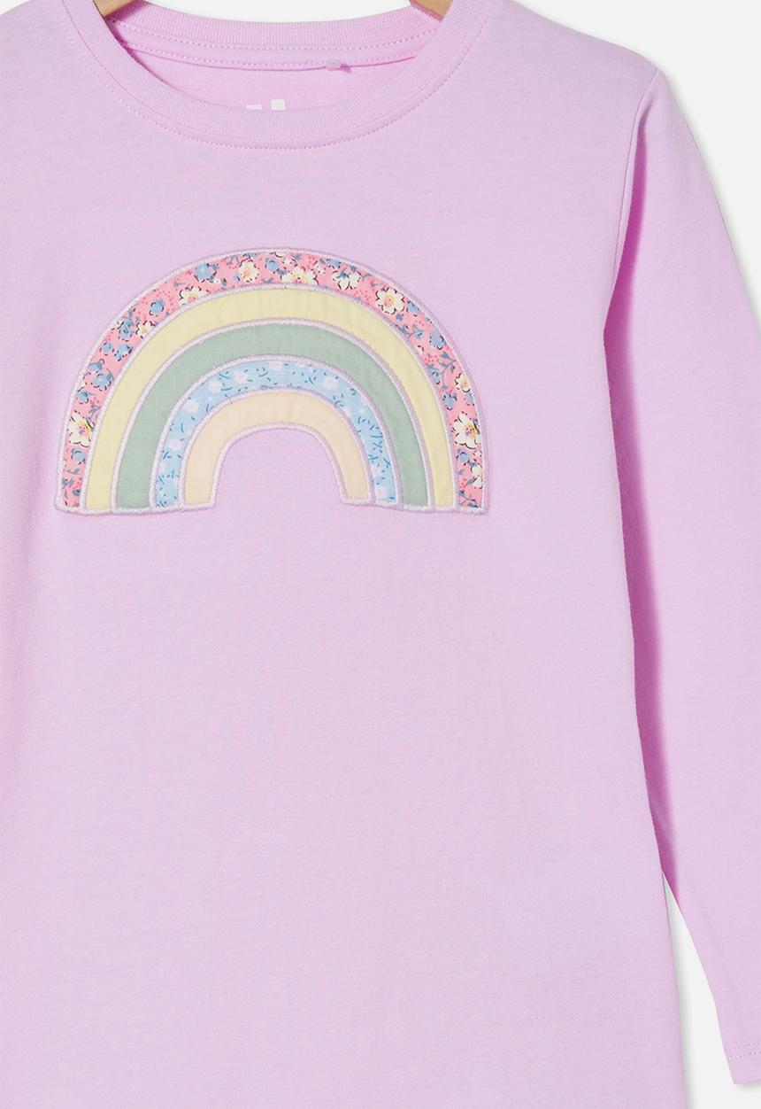 Cotton On - Stevie long sleeve embellished tee - pale violet/ patchwork rainbow