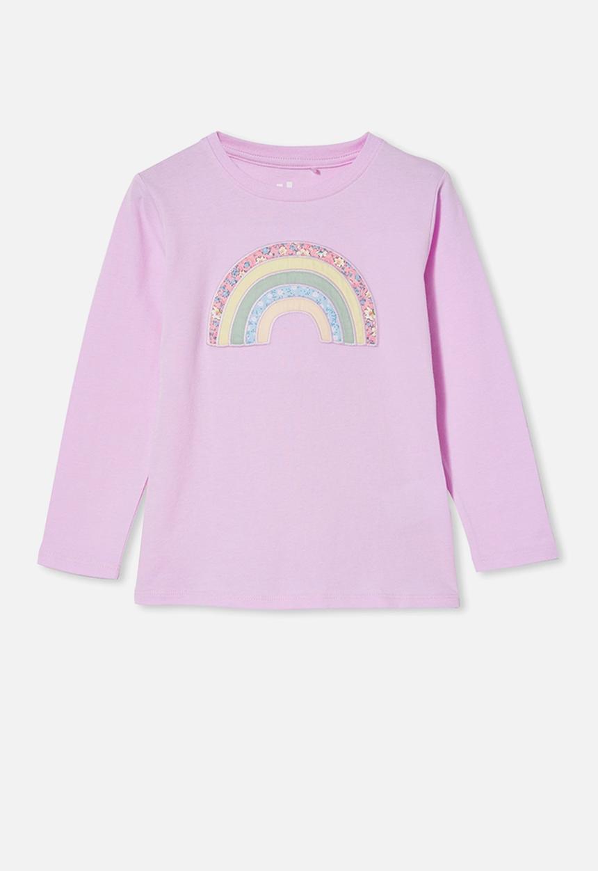 Cotton On - Stevie long sleeve embellished tee - pale violet/ patchwork rainbow