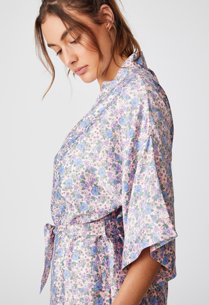 Cotton On - Satin robe - grandma garden ditzy