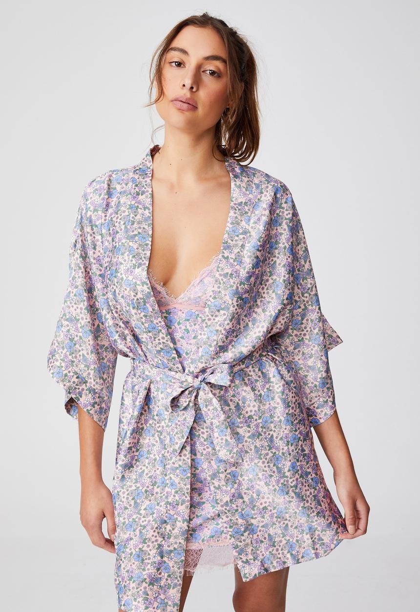 Cotton On - Satin robe - grandma garden ditzy