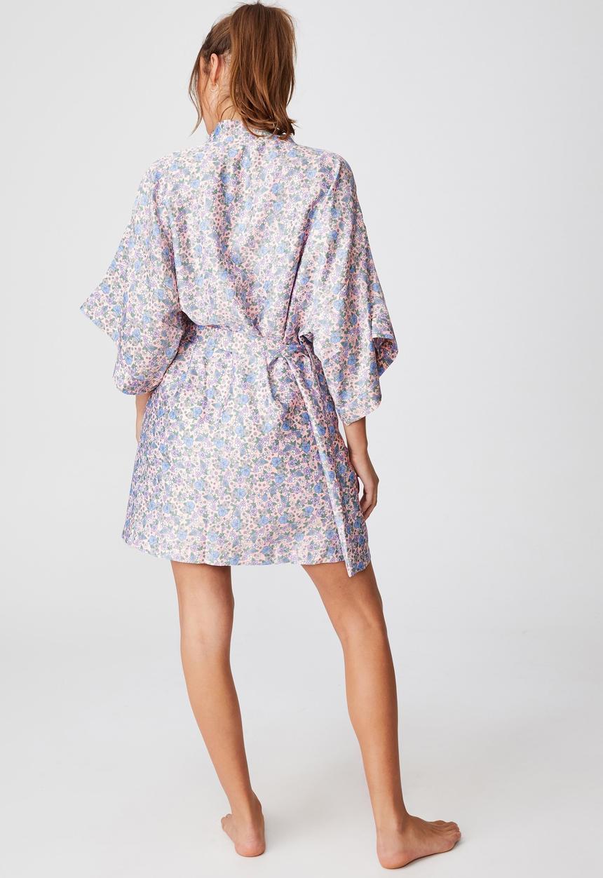 Cotton On - Satin robe - grandma garden ditzy