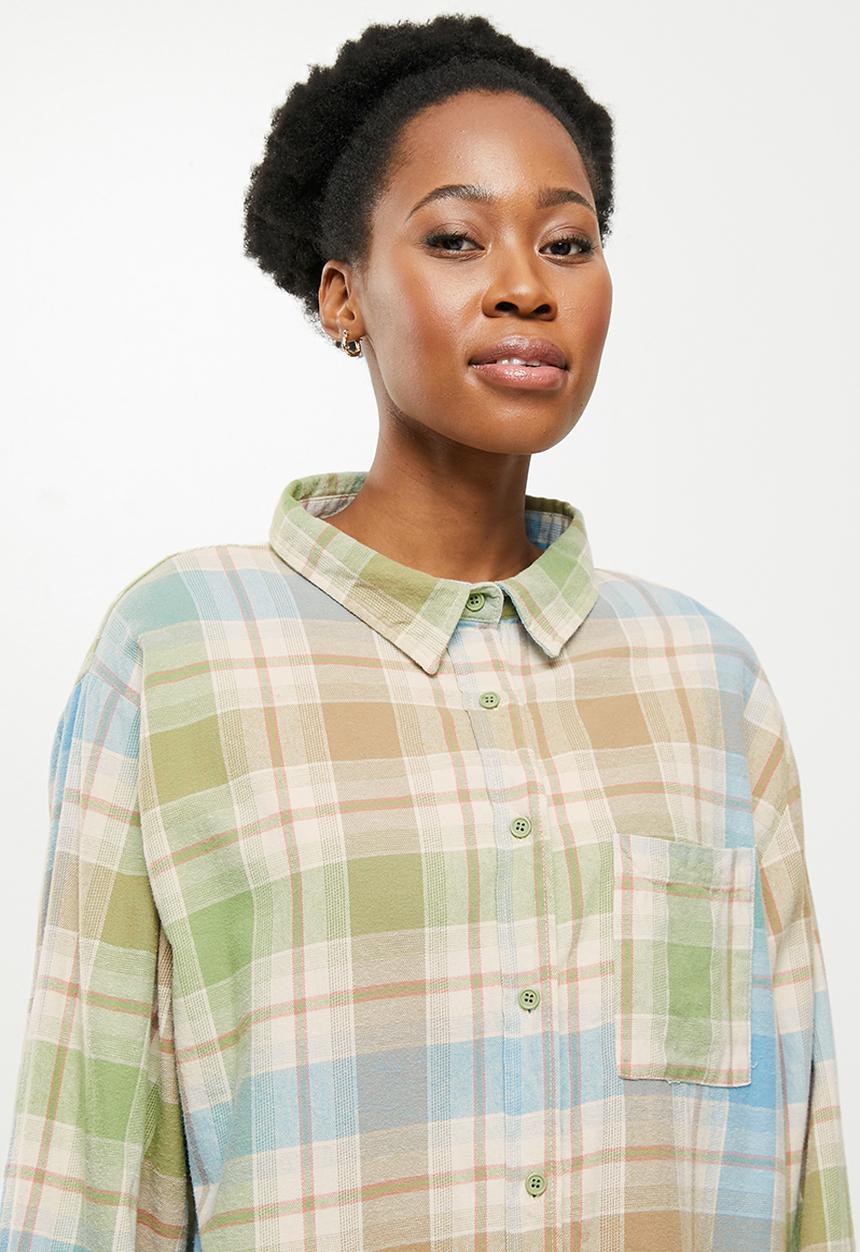 Cotton On - Boyfriend shirt - chilli check pistachio green