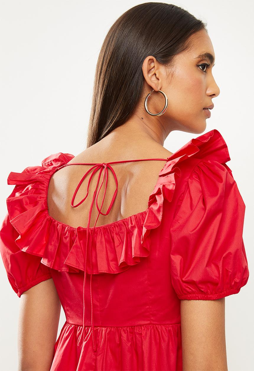 Glamorous - Front fril open back dress - red