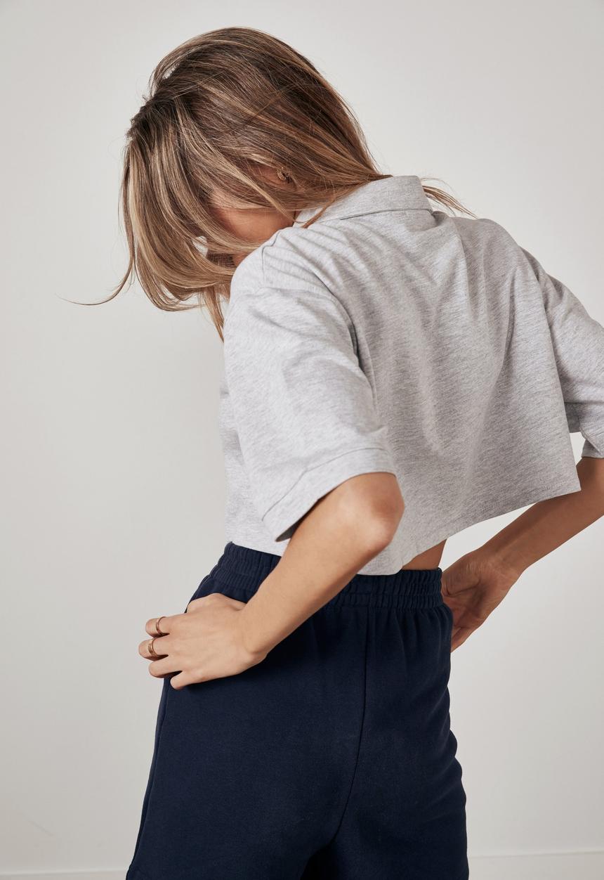 Factorie - Crop polo top - grey marle