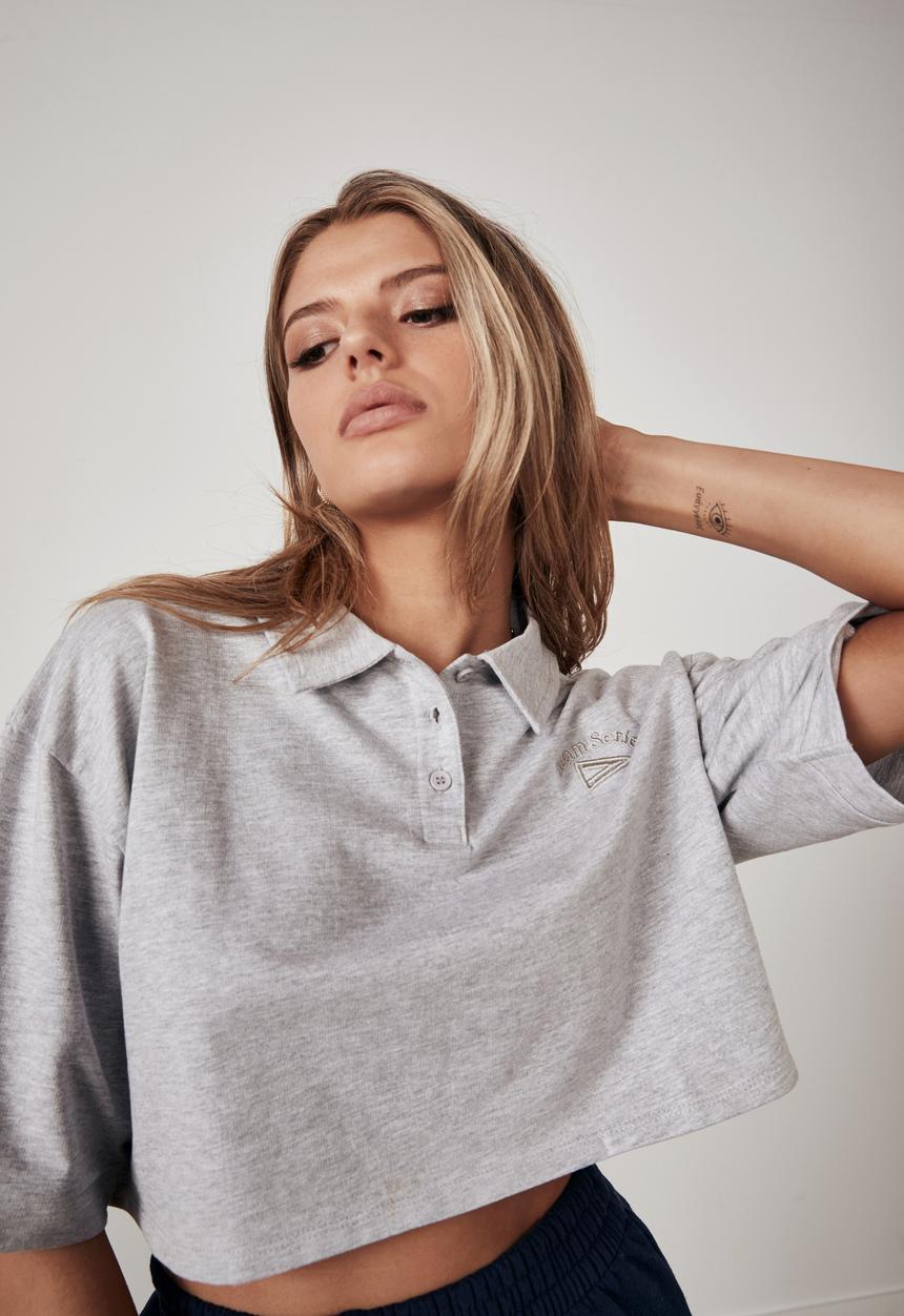 Factorie - Crop polo top - grey marle