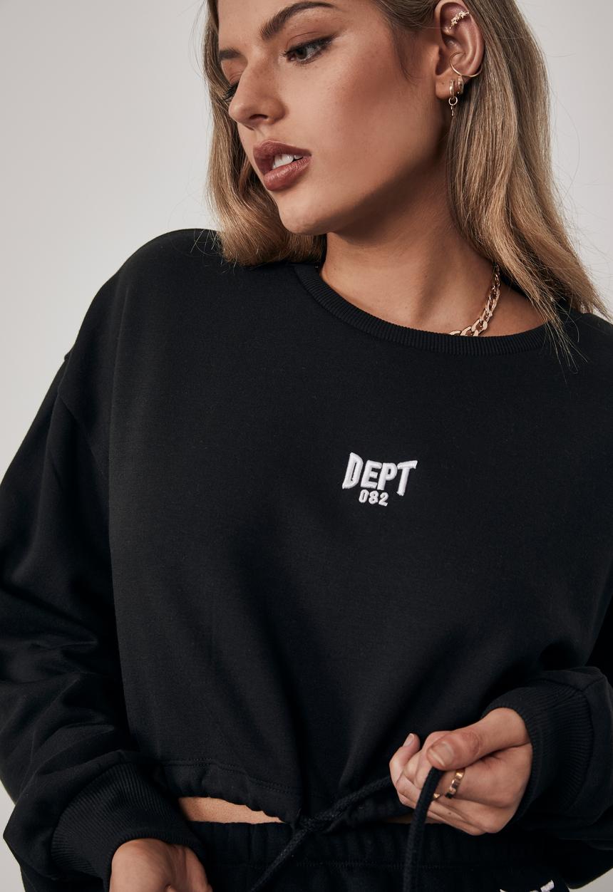 Factorie - Cropped drawcord crew - black