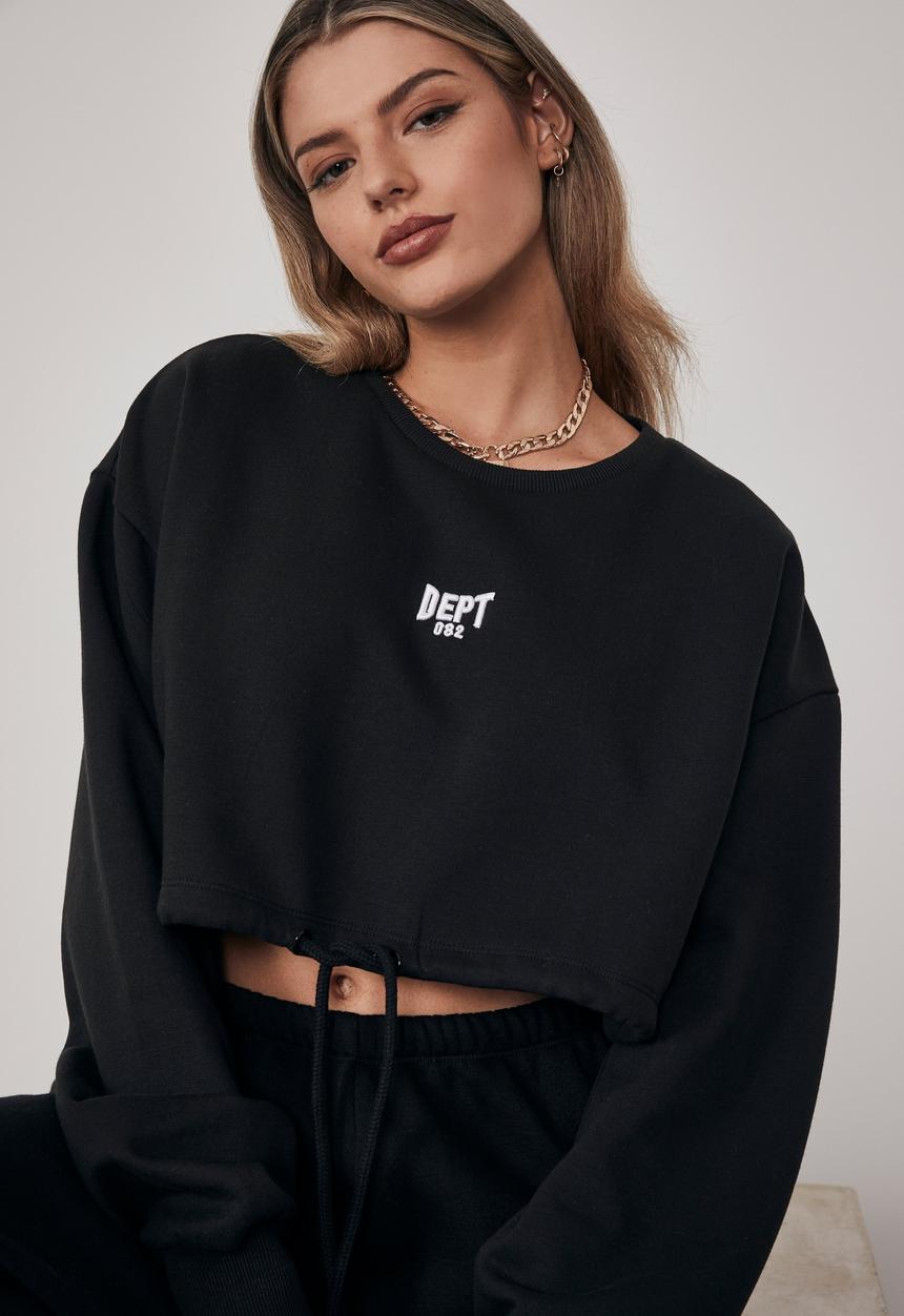 Factorie - Cropped drawcord crew - black