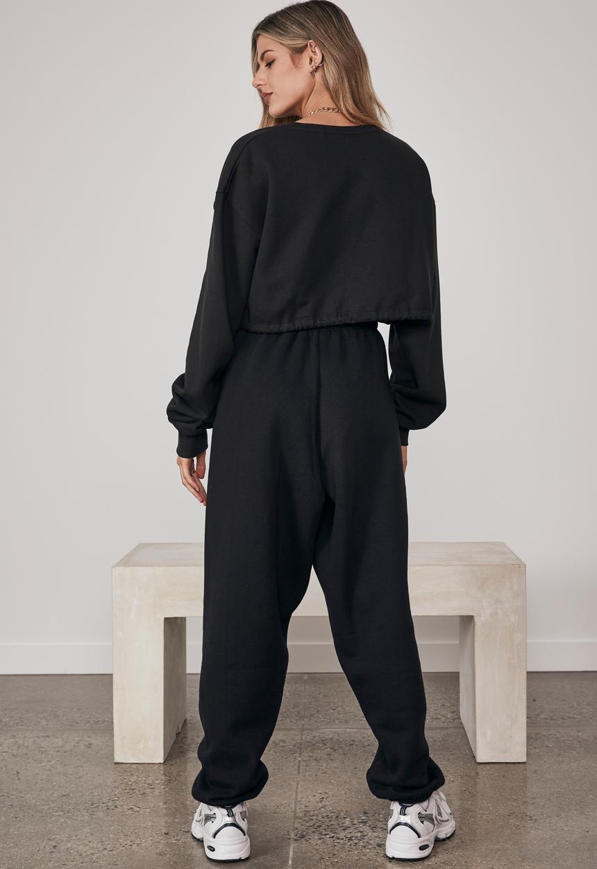 Factorie - Cropped drawcord crew - black