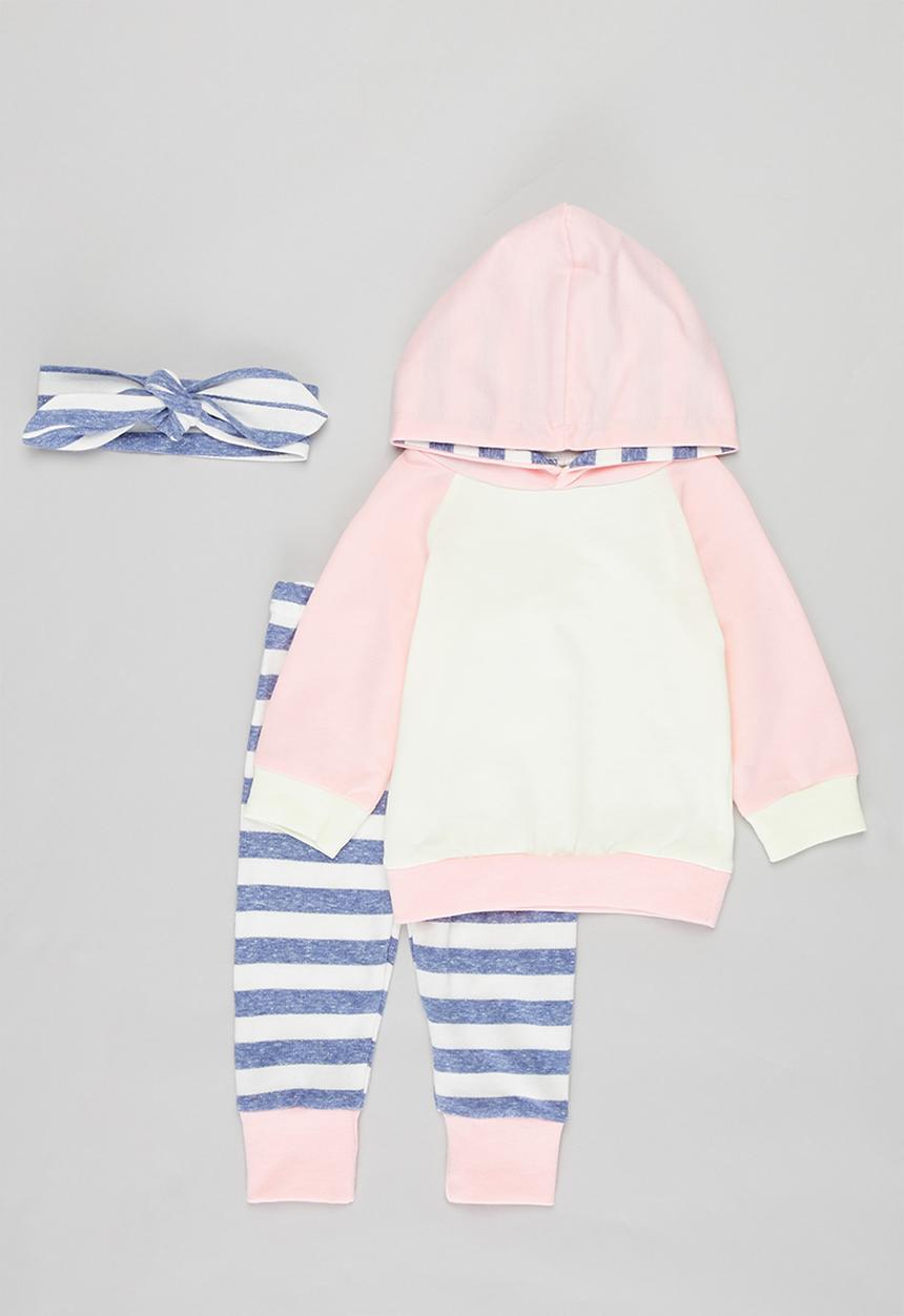 Pop Candy - Girls stripe pants, hoodie & headband set - multi