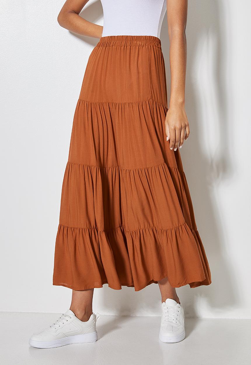 Superbalist - Tiered midi skirt - terracotta