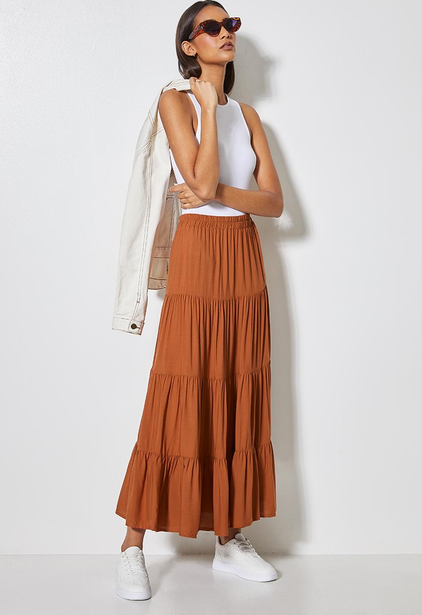 Superbalist - Tiered midi skirt - terracotta