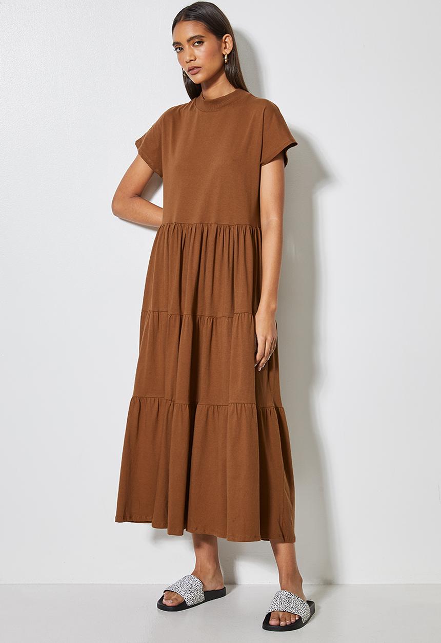 Superbalist - Hi crew tiered dress - tobacco
