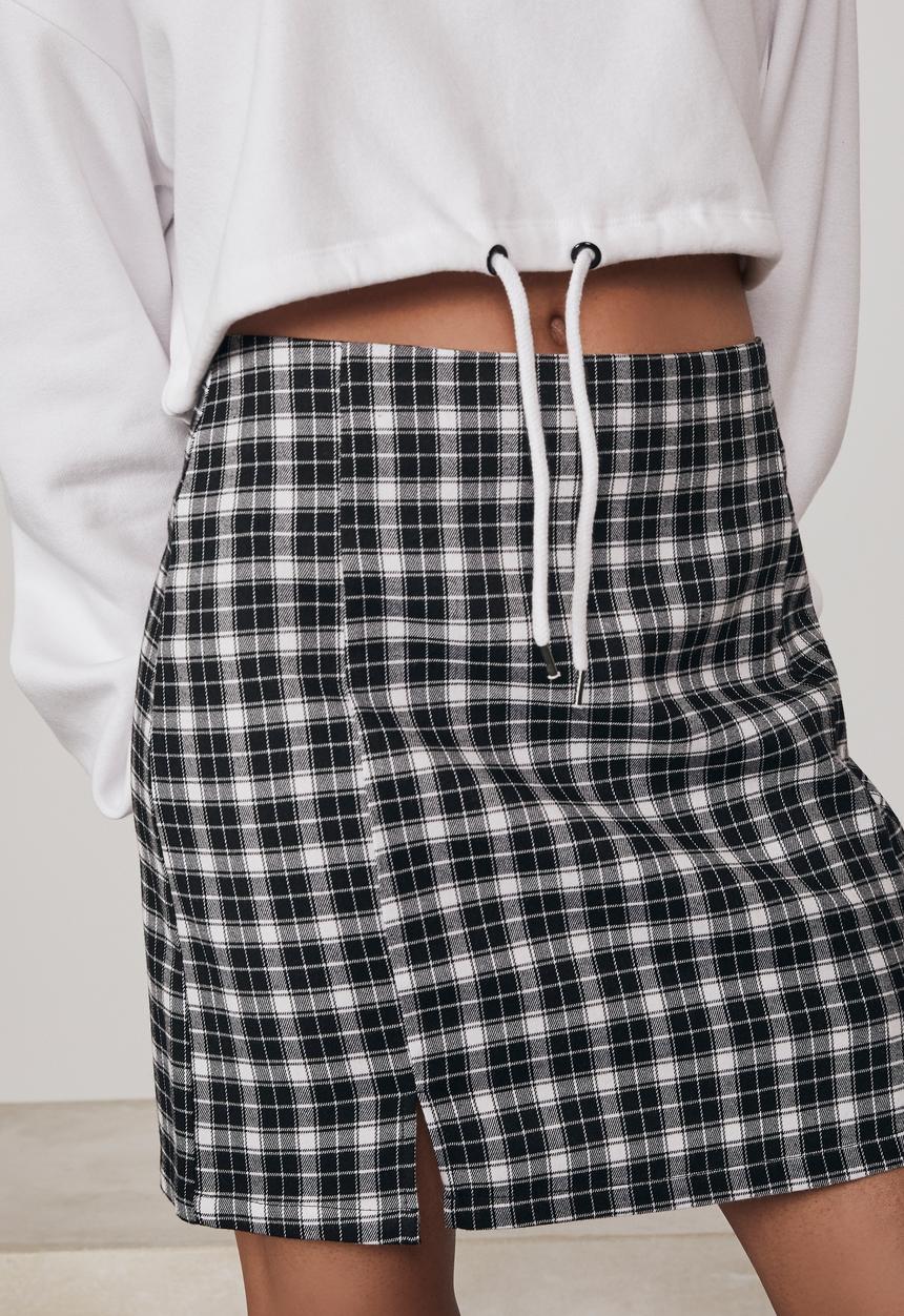 Factorie - Double split mini skirt - black & white check