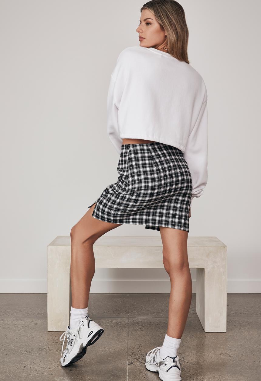 Factorie - Double split mini skirt - black & white check