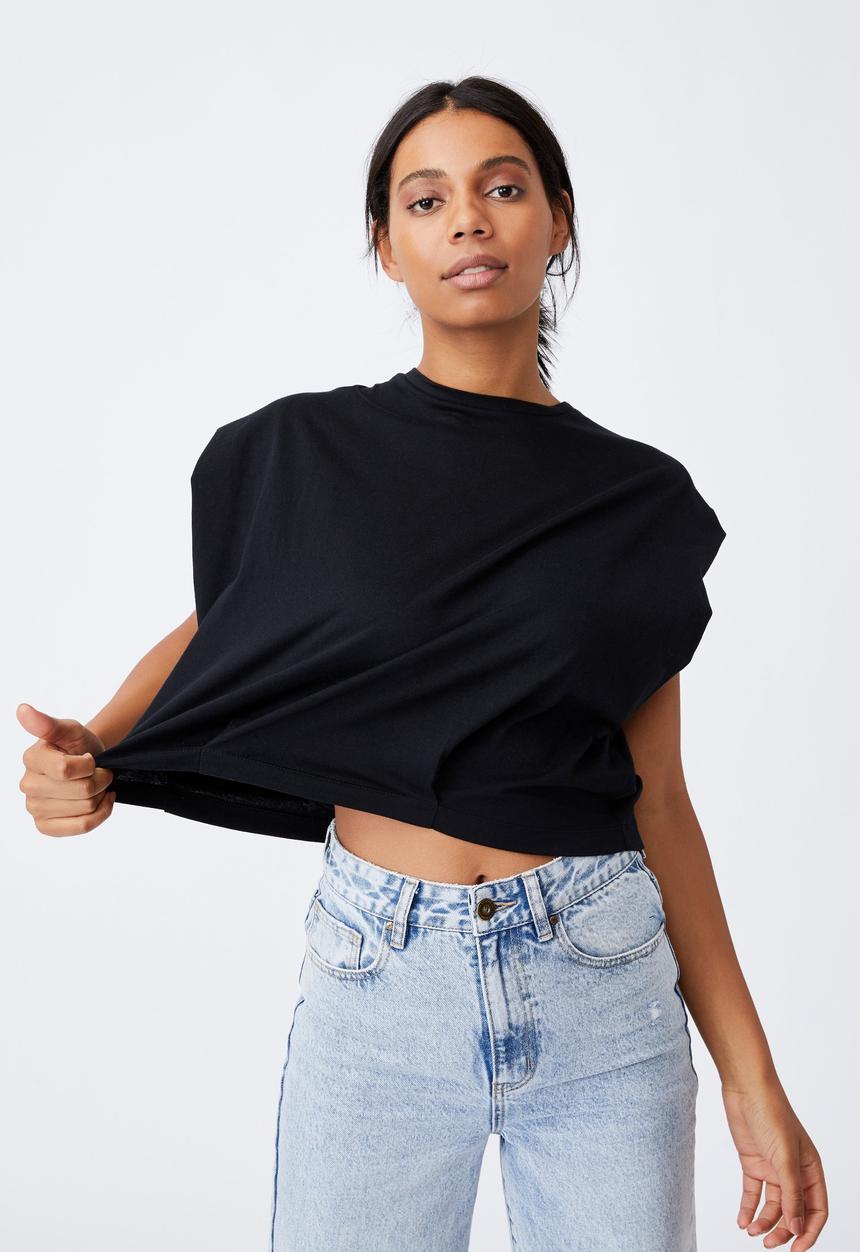 Cotton On - Form focus shoulder tank - black