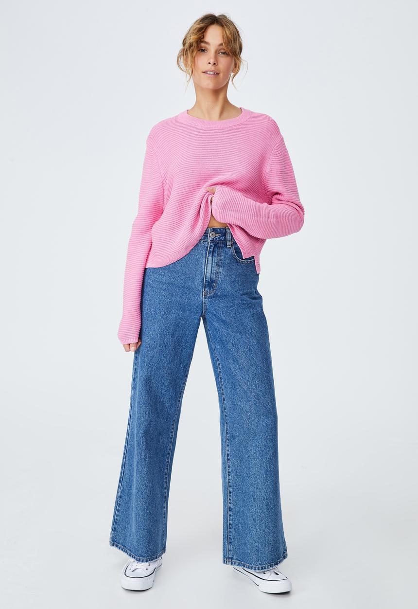 Cotton On - Cotton cropped pullover - pink glow cherry bloom twist