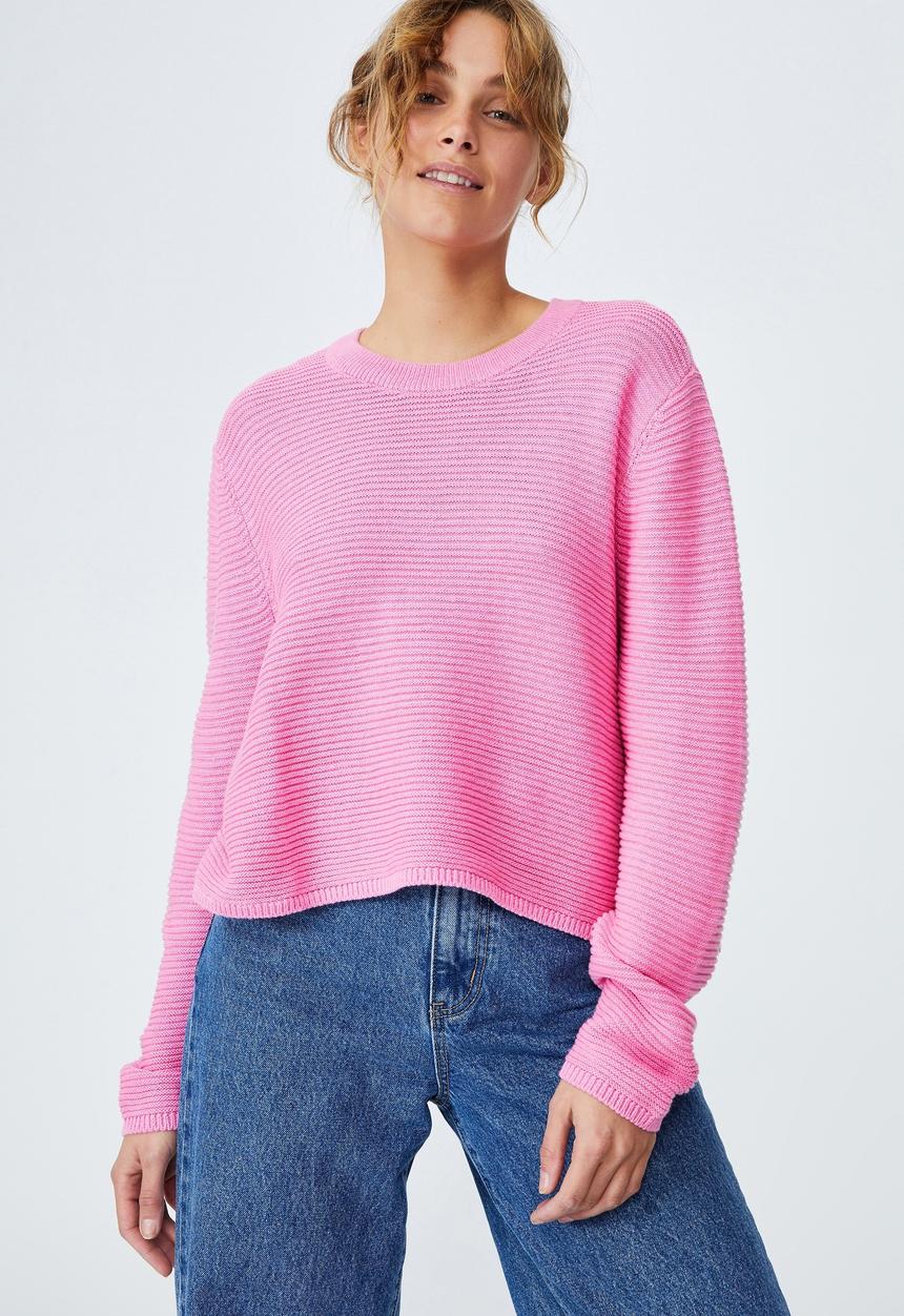 Cotton On - Cotton cropped pullover - pink glow cherry bloom twist