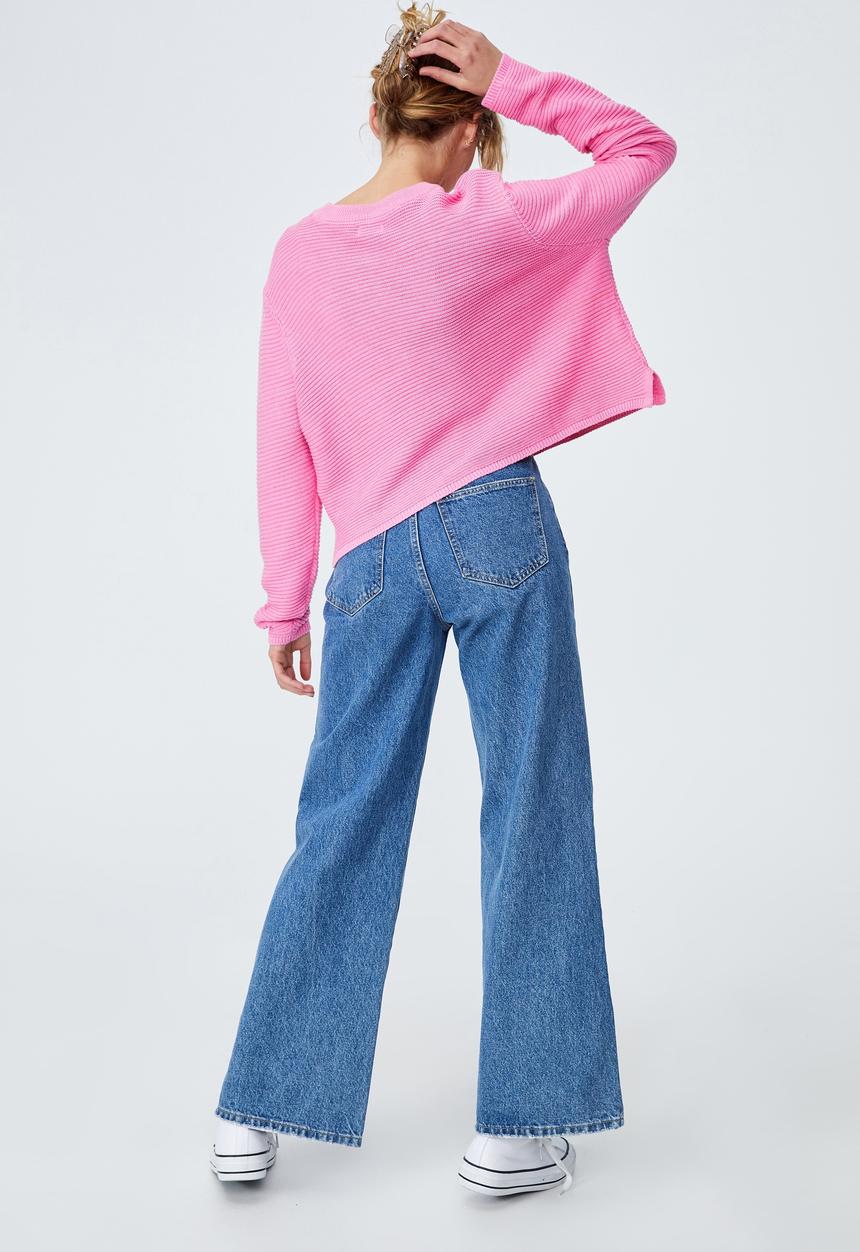 Cotton On - Cotton cropped pullover - pink glow cherry bloom twist