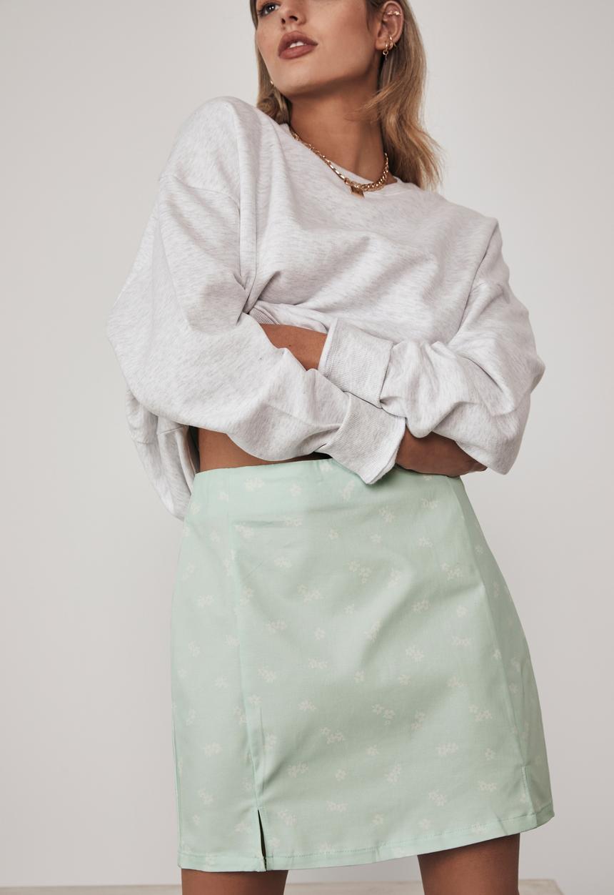 Factorie - Double split mini skirt - josie floral_opal blue
