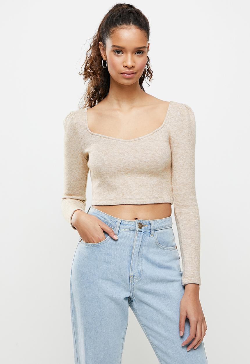Blake - Cut & sew crop top - beige