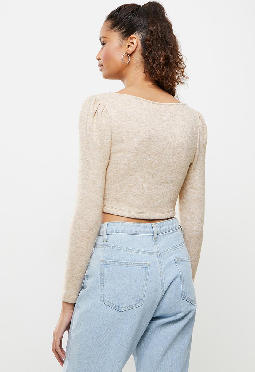 Blake - Cut & sew crop top - beige