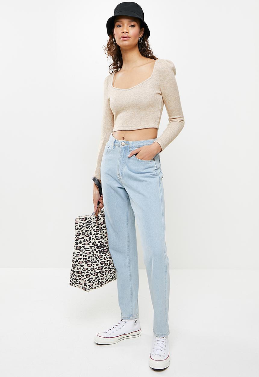 Blake - Cut & sew crop top - beige