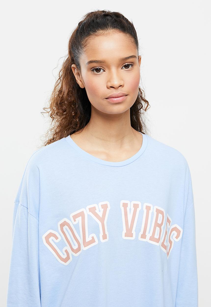 Blake - Printed long sleeve sleepset tee - blue