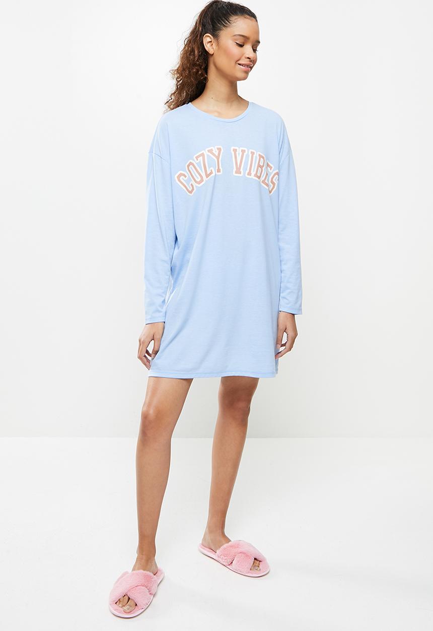 Blake - Printed long sleeve sleepset tee - blue