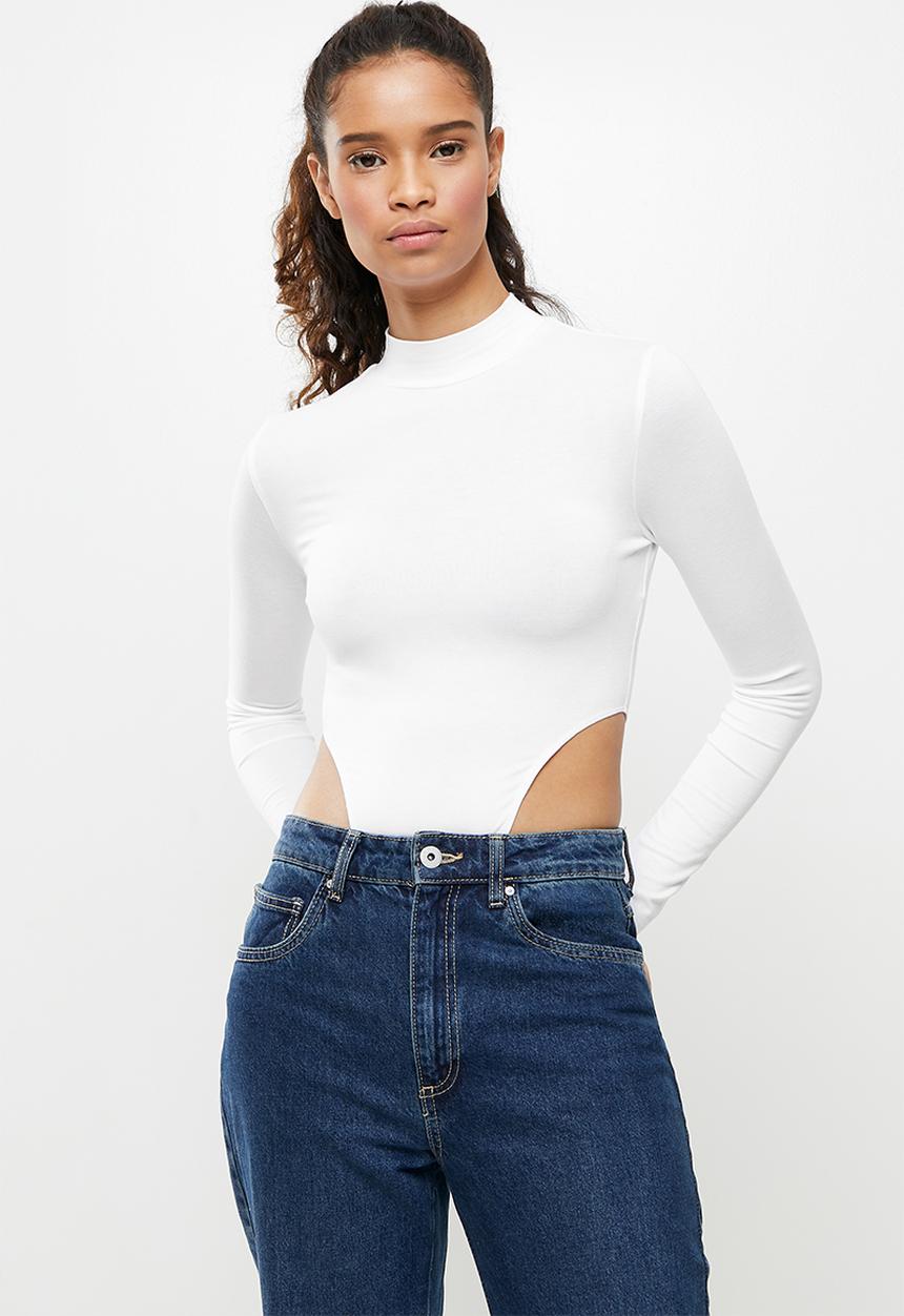 Blake - Hi cut turtle neck bodysuit - white